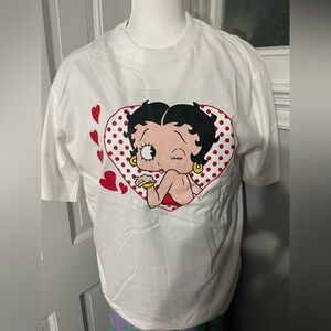 Betty Boop White Graphic Tee with Red Hearts
